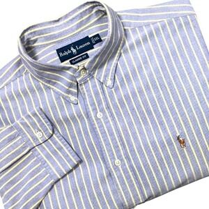 Ralph Lauren Classic Fit Striped Button Down Shirt Mens XXL Blue Yellow Oxford